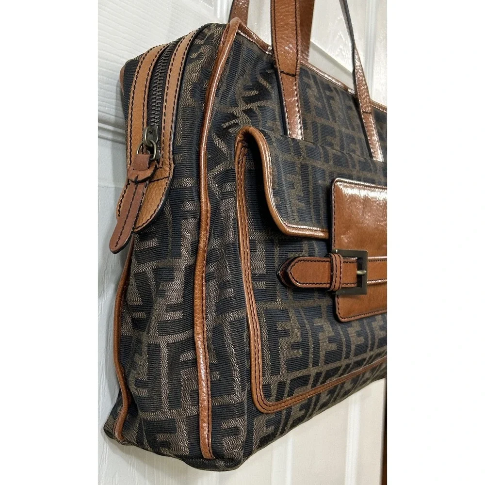 Fendi Brown/Tobacco Zucca Canvas Pocket Laptop Bag **EUC**